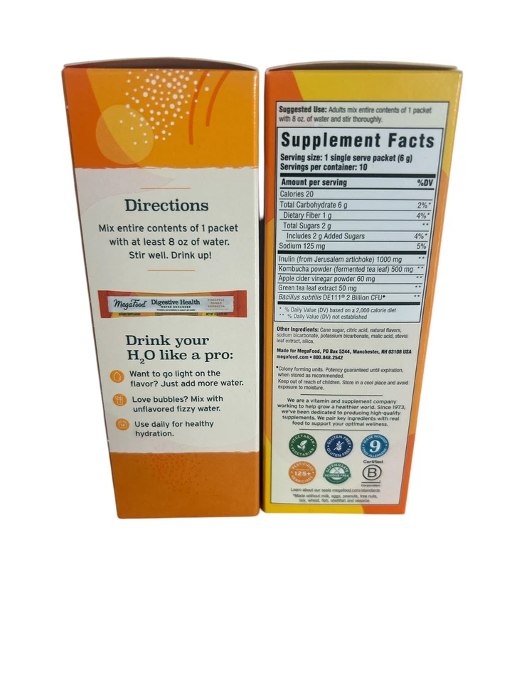 MegaFood Potenciador de Agua Salud Digestiva - PIÑA MANGO Kombucha 20 Pks NUEVO Foto 2 de 4