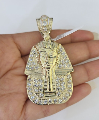10k Egyptian Pharaoh Head Charm Pendant Yellow Gold 2.5'' Inch Men Women Real