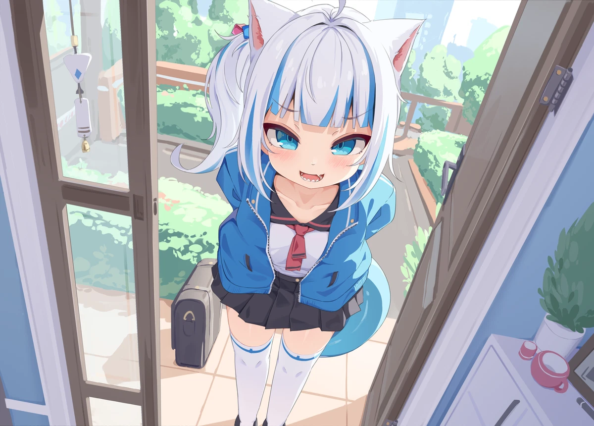 Anime gawr gura virtual youtuber blue eyes girls cat Playmat