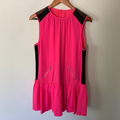 L.A.M.B. Gwen Stefani Silk Dress Black Hot Pink Sz 6 Sleeveless Above Knee Chic