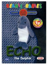 Ty Beanie Babies BBOC ECHO (Dolphin Porpoise) Green Birthday Card S2 Series 2