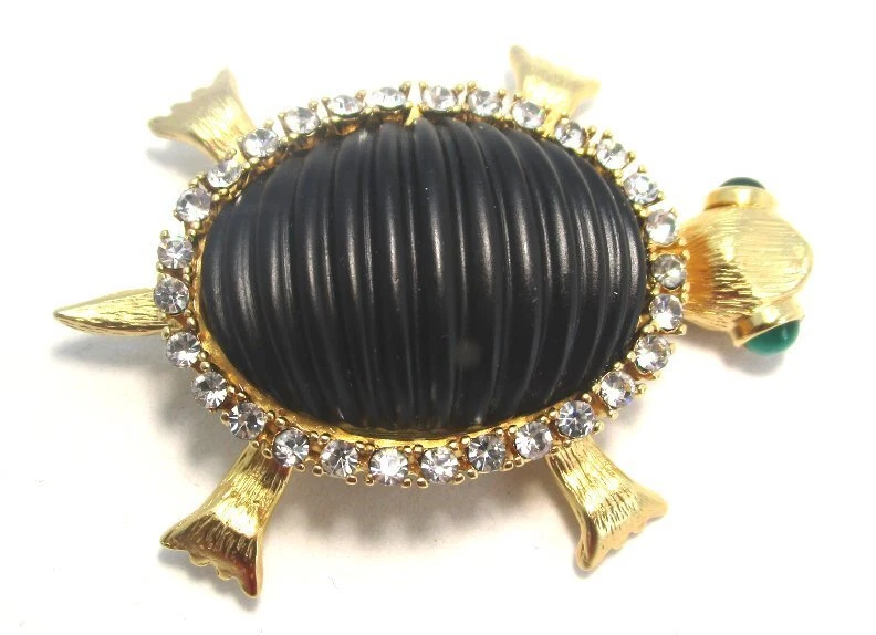 Broche de tartaruga ERWIN PEARL com cabeça móvel placa de ouro e vidro 30,5 gramas 2 1/2” - Imagem 2 de 4