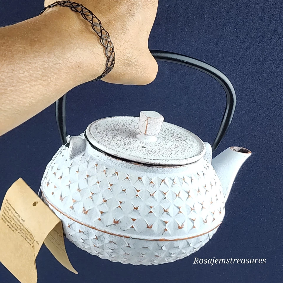 Chaleira de ferro fundido 32 oz bule de chá branco Nanbu Tekki com infusor de aço inoxidável - Imagem 3 de 4