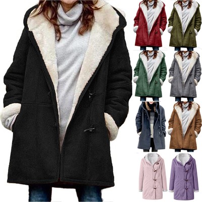 Womens Winter Warm Fluffy Lined Hooded Coat Casual Jacket Outwear Overcoat Tops 
