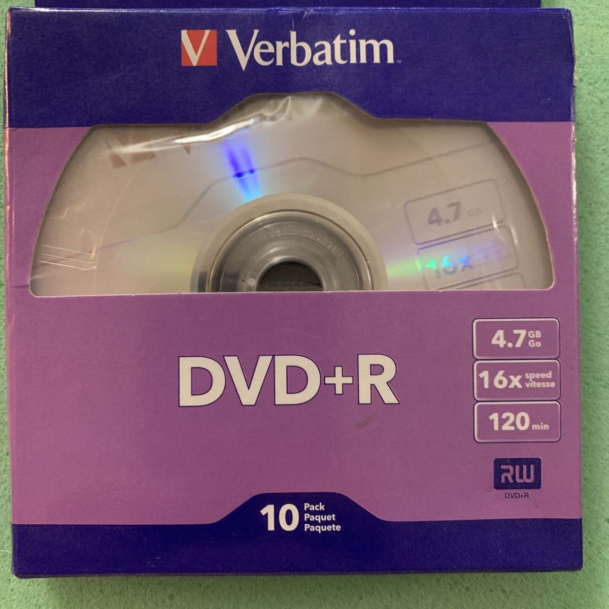 Verbatim DVD+R Recordable Disc, 4.7GB 16x Silver 10/Pack 120 Min