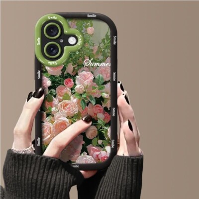 Phone Case for Apple iPhone16 15 14Cover Green Romantic Flowers Shell Protective