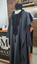 Gray and Black Agbada Babariga 3 Pieces Men Groom Suit African Clothing for Men
