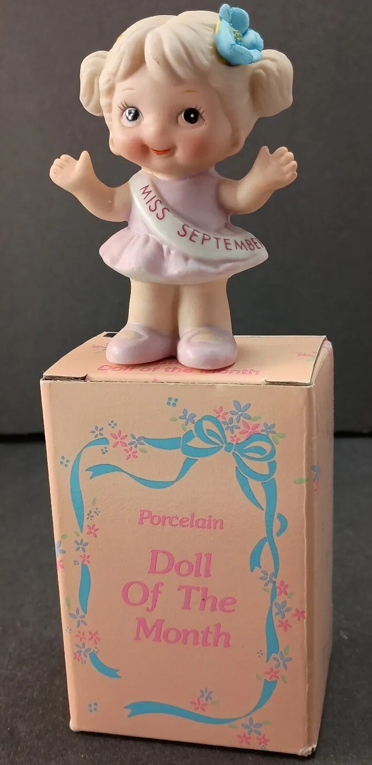 Russ Berrie CO Miss Sept Birthday Month Girl 3" Ceramic Figurine Pink Tiawan