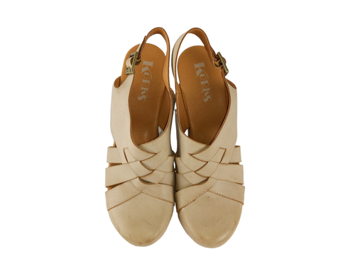 Korks Women Clogs Sandals Beige Leather Slingback Round Toe Studded Block Heel 8 - Picture 2 of 12