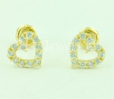14k Solid Yellow gold kids Stud open Heart earring earrings CZ Screw back 5621
