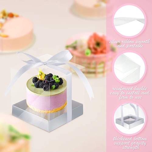 12-36PCS Clear PVC Single Cupcake Boxes Wedding Party Favor Gift Box with Ribbon - Picture 2 of 8