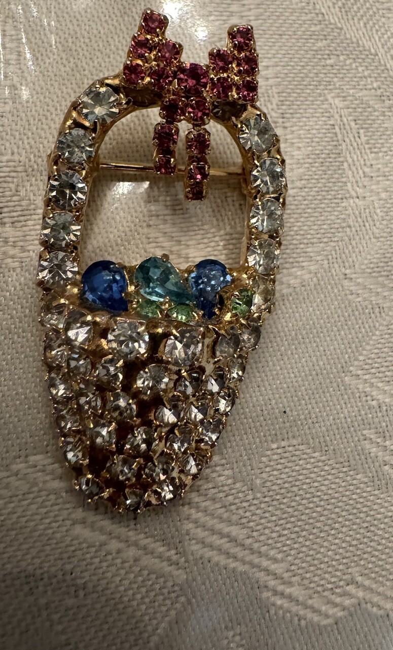 Vintage Signed Bauer Rhinestone Easter Basket Wit… - image 2