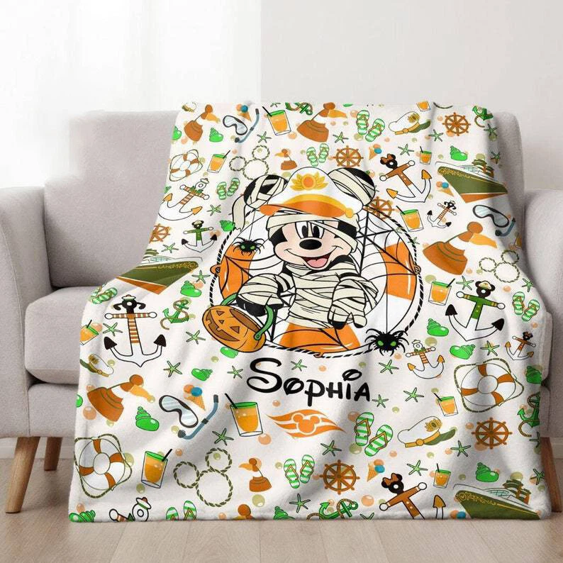 Personalized Mickey Mouse Mummy Halloween On The High Seas Cruise Line Blanket