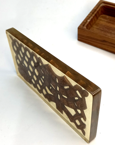 Unique Vintage Wooden Tobacco Cigar Box Israeli Acrylic Copper Tobacciana 7.5'' - Picture 13 of 20