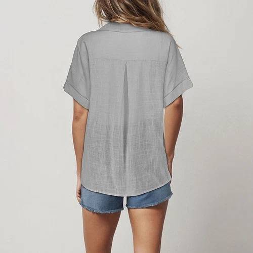 Women Tops Lapel Neck Shirts Ladies Casual Short Sleeve Business Elegant Blouse - Picture 37 of 44