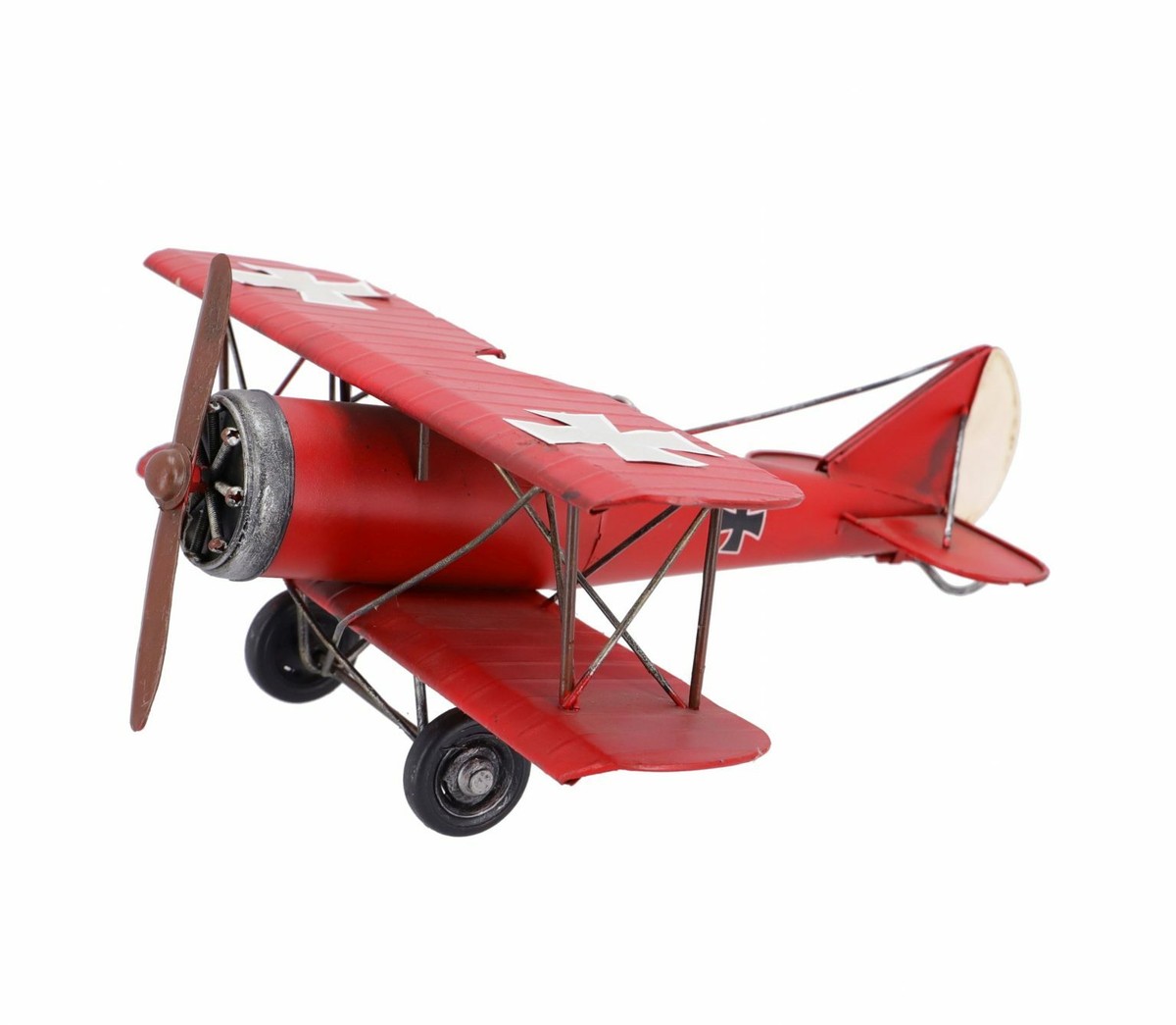 Avion En Tôle Baron Rouge – Modèle Ancien Biplan De Combat (JS GartenDeko) Rouge