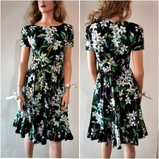 🆓US🛃  Dolce&Gabbana orange blossom floral printed cotton black dress IT 42