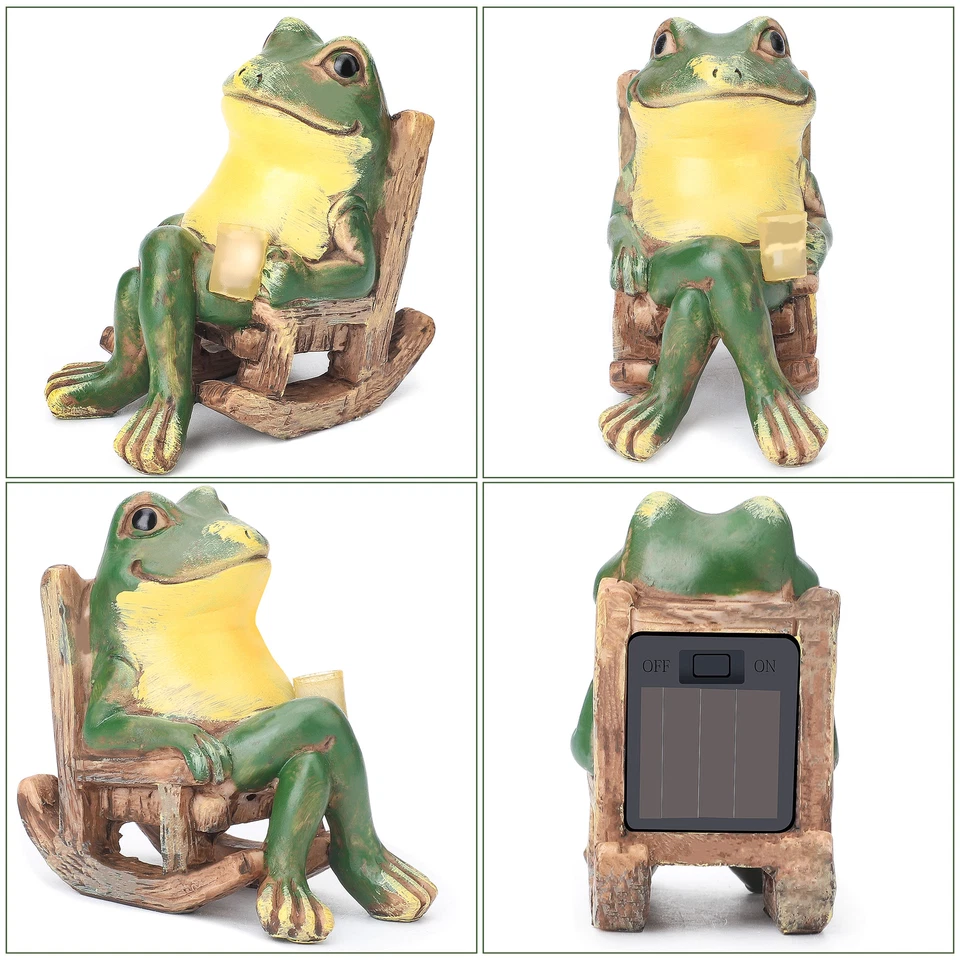 Estatua de jardín de rana solar luz estatuilla exterior decoración luces patio rana adorno Foto 3 de 4