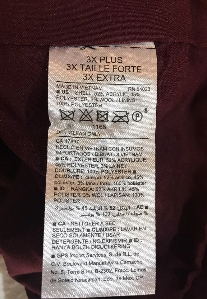 Old Navy 3x Plus Woman’s Tall Coat Burgundy Lined Button Front Pockets - Image 4 of 4