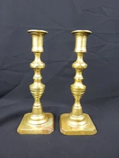 Antique Rostand Brass Candlestick Set 8+" Diamond Beehive c1900