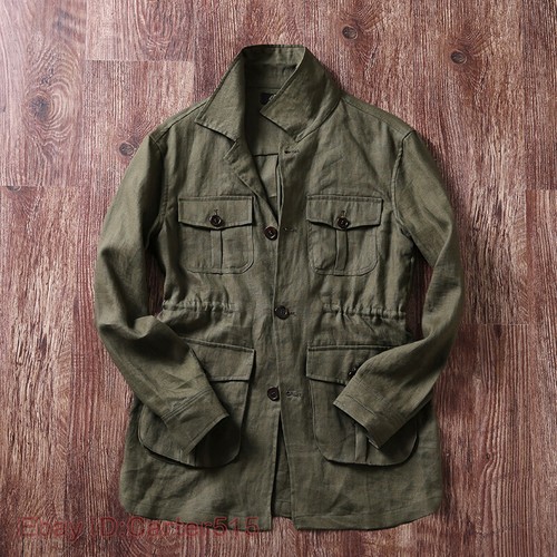 Mens Linen Hunting Summer Lightweight Retro Style Casual Breathable Jacket Coat - Picture 13 of 29