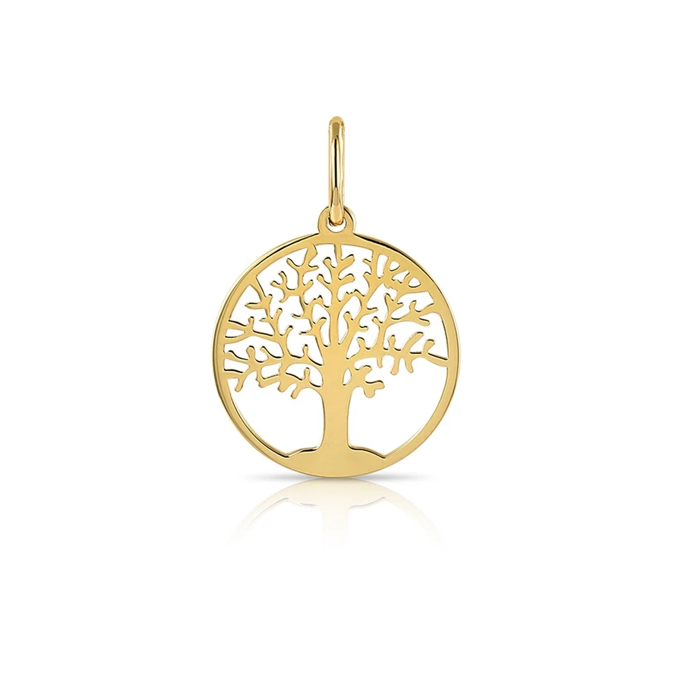 Collar con dije colgante amuleto árbol de la vida oro amarillo macizo real de 14K 18 pulgadas