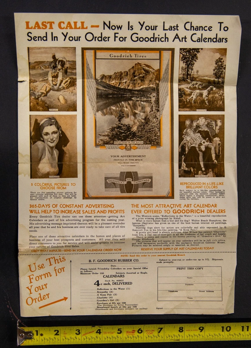 Vintage Original B.F. Goodrich Rubber Company 1935 Calendar Order Poster  (C622) | eBay