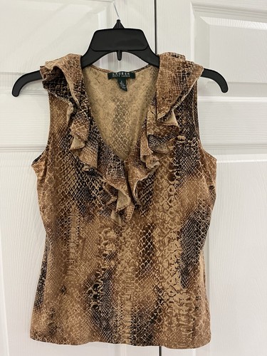 Ralph Lauren Snakeskin Print Ruffle V Neck Women’s Tank Size Small