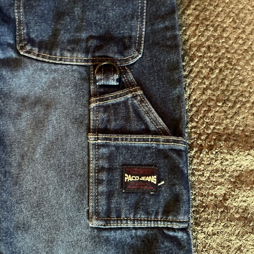 VTG Y2K Paco Jeans Youth Boys Size 12 Black Baggy Wide Leg Skater Logo NOS - Picture 2 of 16