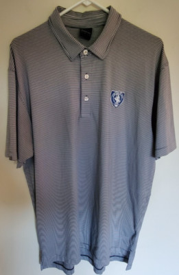 Dunning Men's Golf Blue Striped Light Polo Shirt J. Wood Platt 1958 Size Large