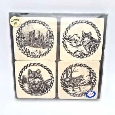 Montana Marmor Untersetzer 4er Set Wolf Designs NOS Neu Vintage 1995 90er