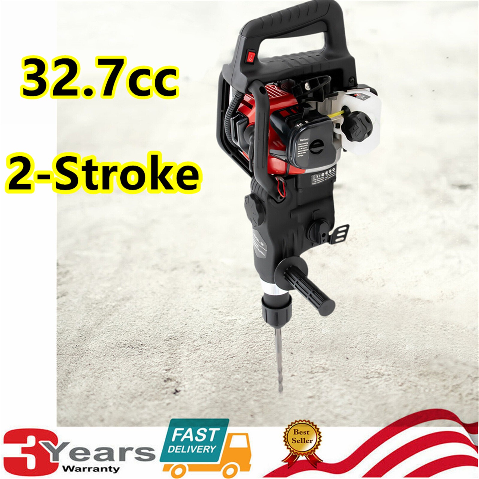 32.6CC 2-Stroke Gas Powered Concrete Breaker Punch Drill Demolition Jack Hammer