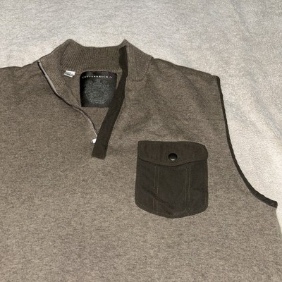 Cutter & Buck 1/4 Zip Brown Sweater Vest Suede Trim   Men s Large Golf Preppy
