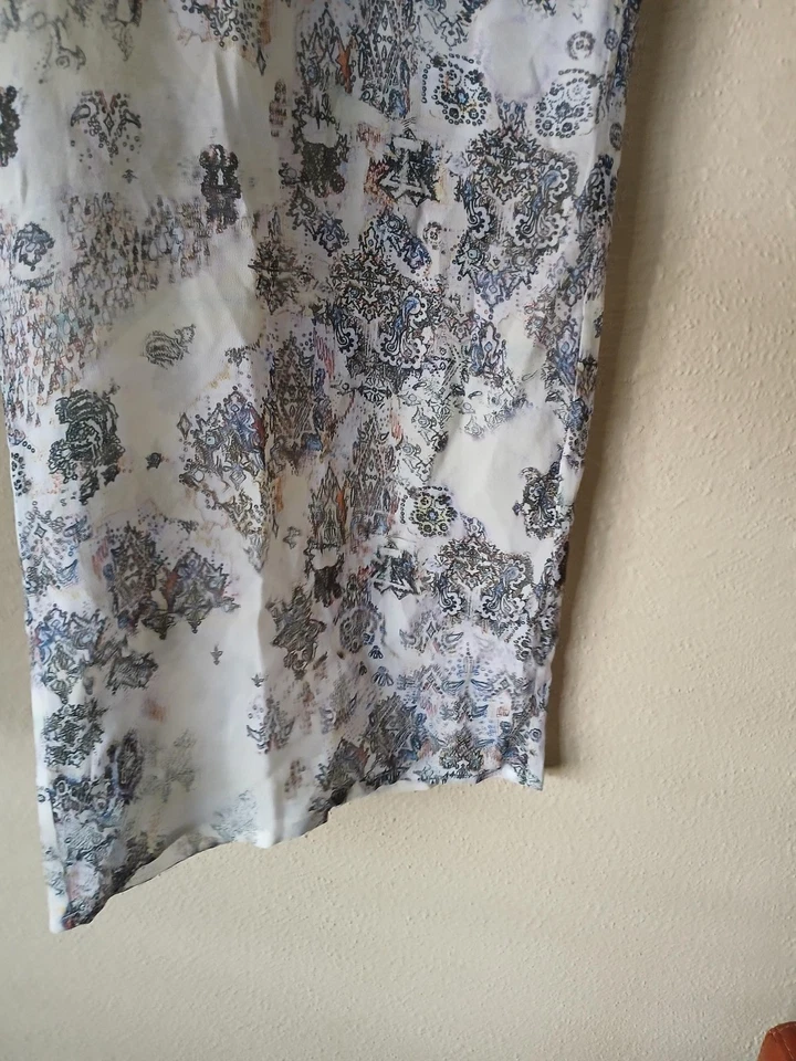 Pantalones IRO Zallie Mujer 40 Blanco Azul Estampado Pierna Ancha Cintura Elástica Viscosa Boho Foto 4 de 4