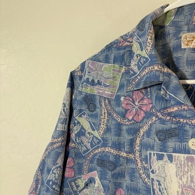 Camisa vintage Reyn Spooner para mujer azul medio hawaiano floral abotonada Foto 2 de 4