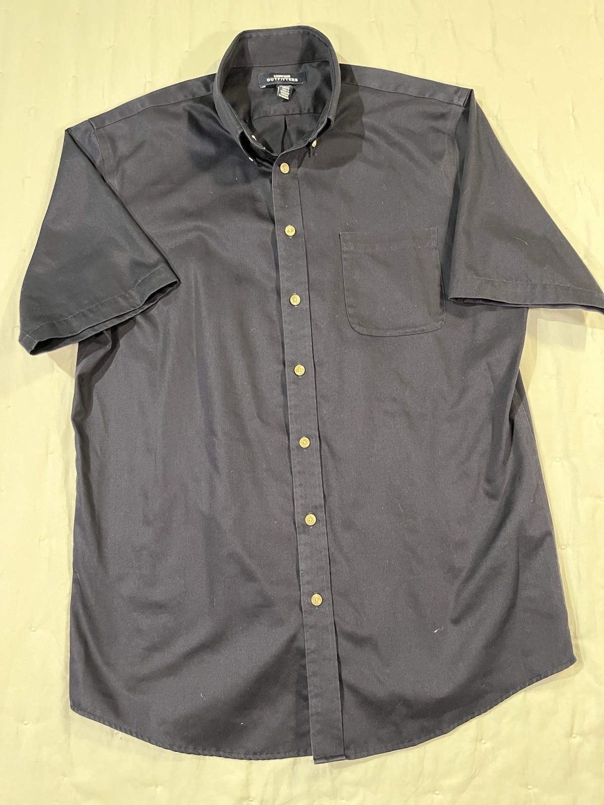 Lands' End Shirt Mens L Navy Blue Button Down Short Sleeve 100% Cotton