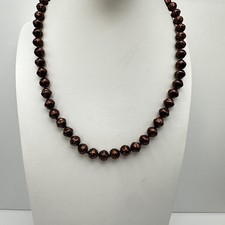 Vintage 90s Bronze Tone Pearl Knotted Necklace Gold Tone Clasp Women's Jewelry