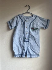 RARE!!The Bee Stompers Pooh Bear 100% Cotton Light Denim Romper The Disney Store