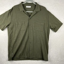 Icebreaker Button Up Shirt Men L Loop Collar Camp 100% Wool Short Sleeve FLAW