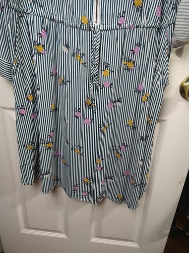 Torrid Woman 14/16 Dress Striped Floral V Zip Pocket Casual Roll Tab Sleeve - Picture 3 of 12