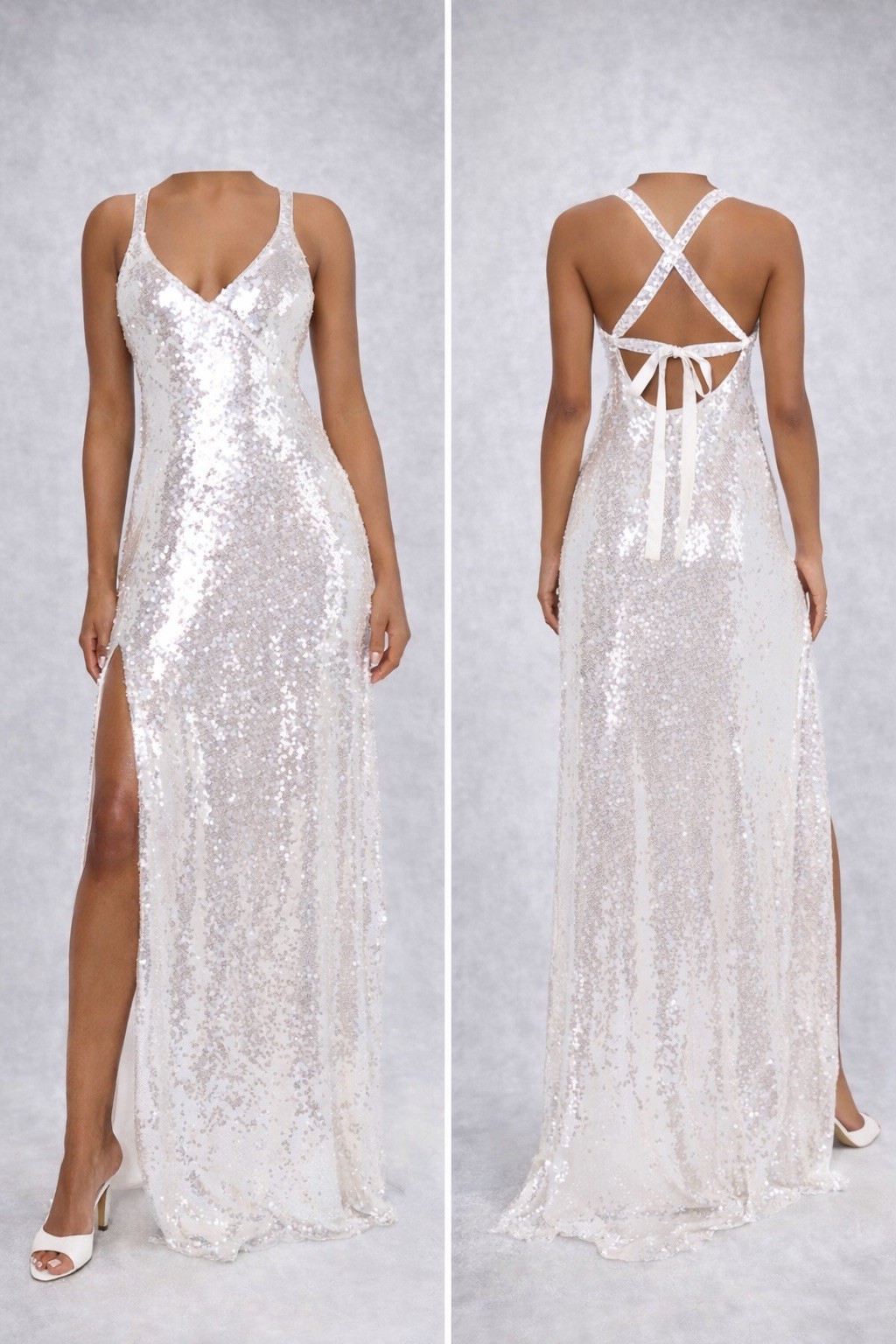 Show Me Your Mumu Anderson Maxi Dress Womens Small White Lined Shimmery Sequins