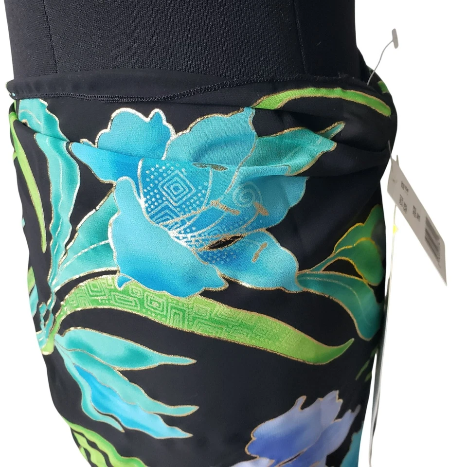 Falda envolvente vintage negra azul verdoso dorada floral para nadar Sarong Beach Resort Foto 4 de 4