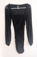 Windsor Black Mesh Fitted Dress Size XS Bodycon Ruching Long Sleeves NYE