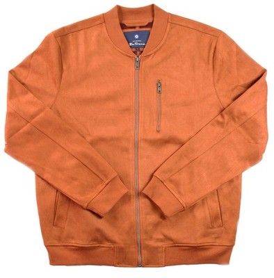 Ben Sherman Mens Jacket L Faux Suede Bomber Full Zip Long Sleeve Rust $139 NEW