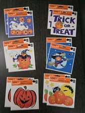 Vintage Halloween Window Clings LOT 12 Sheets Decoration Ghosts Pumpkin Witch