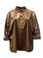 Marina Rinaldi Women's Brown Zampillo Viscose Faux Leather Shirt Size 22W/31 NWT