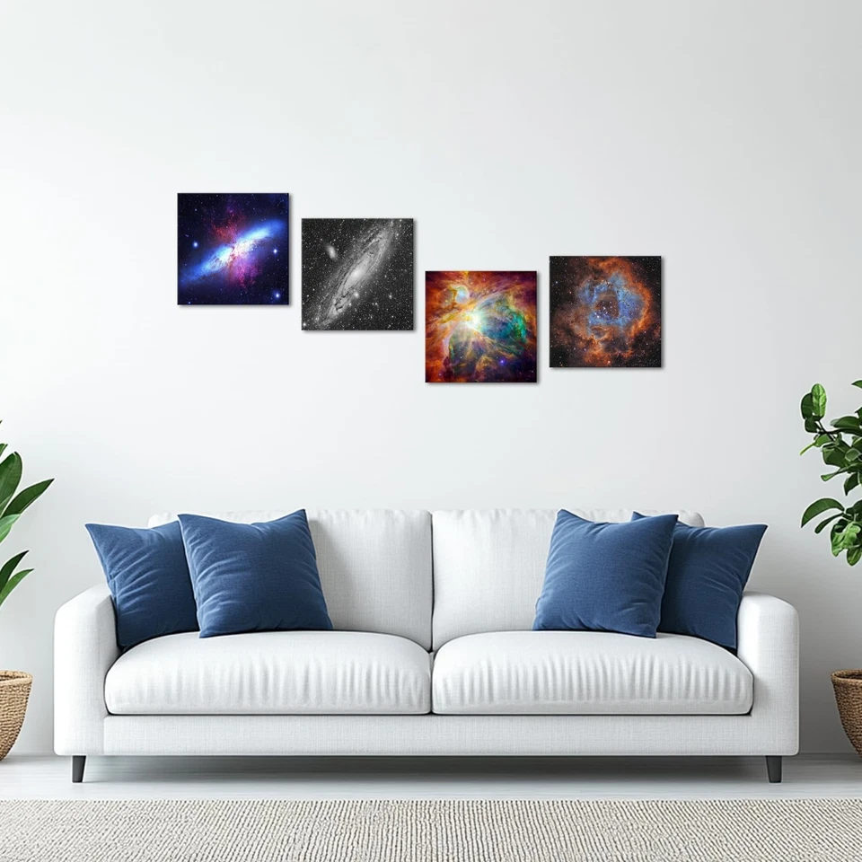 4 Panels Space and Nebulae Wall Painting Giclee Artwork Abstract Colorful Uni... - Image 3 of 4