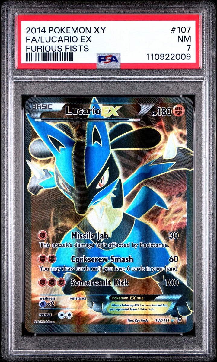 2014 POKEMON XY FURIOUS FISTS #107 FULL ART/LUCARIO EX PSA 7