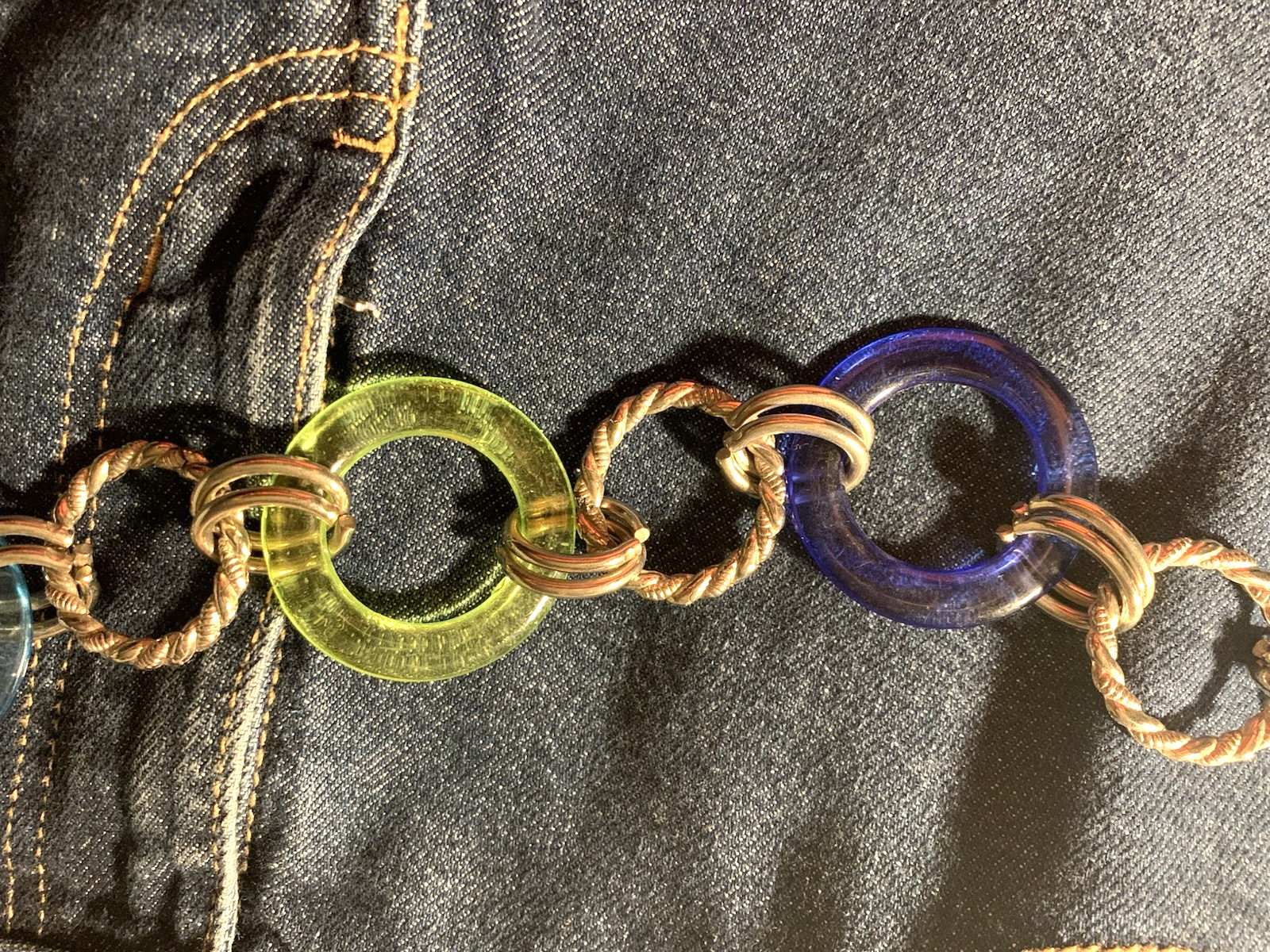 Silver Tone Multi Color Circles Adjustable Chain … - image 1