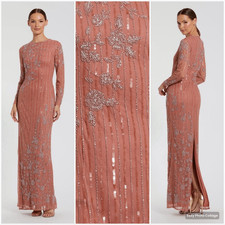 NWT Mac Duggal 93626 High Neck Illusion Embellished Gown Dress Rose 14